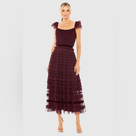 Mac Duggal Dresses & Skirts - NWT |Mac Duggal 8054 Amethyst Purple Ruffle Cap Sleeve Tiered Midi Dress Size 6